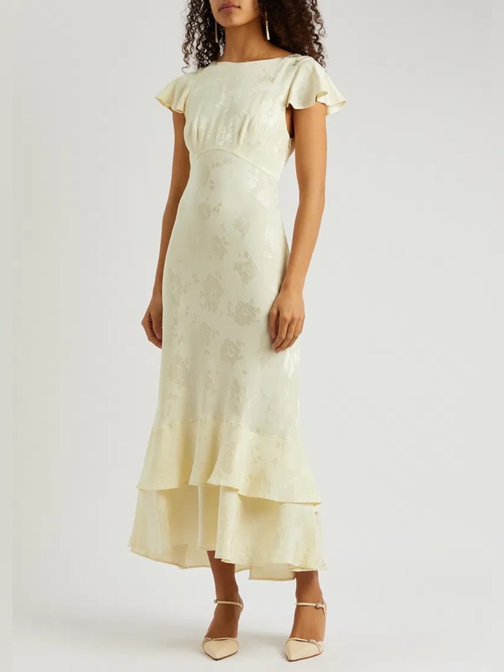 Rixo Bridal cream Liberty satin jacquard midi dress